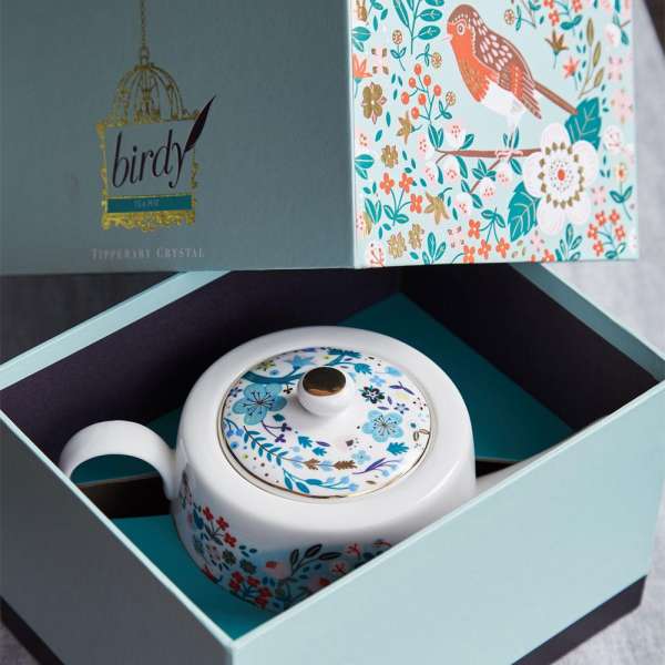 Tipperary Crystal Birdy Robin And Blue Tit Teapot