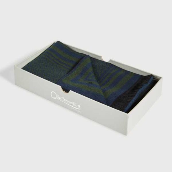 Boxed Mens Scarf With Green/Navy Border