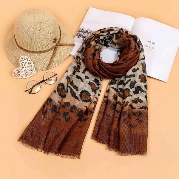 Two Tone Leopard Print Scarf Golden Brown