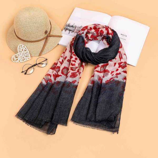 Two Tone Leopard Print Scarf Navy