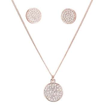 Rose Gold Round Diamante Necklace & Earrings Set From Newgrange