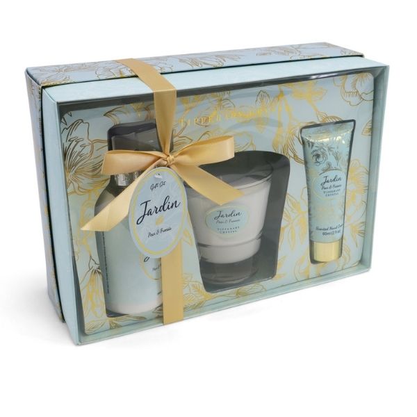 Jardin Pear & Freesia Candle & Hand Cream Tube & Pump Set From Tipperary Crystal
