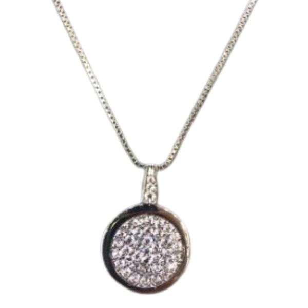 Newgrange Living Silver Diamante Round Pendant Necklace