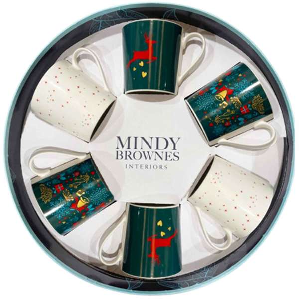 Mindy Brownes A Christmas Wish Mugs (Set Of 6) Green & White