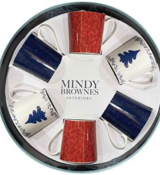 Mindy Brownes Midnight Blue & Red Berry Christmas Mugs (Set Of 6)