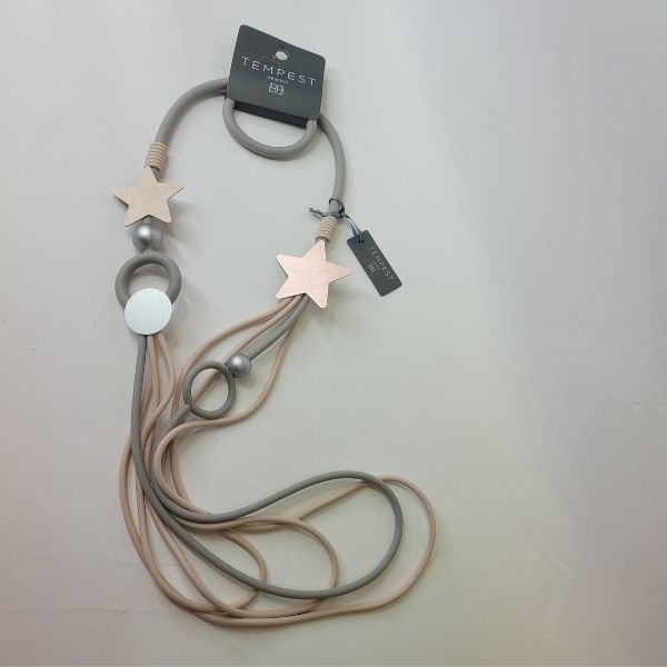Long Multi Strand Neoprene Necklace With Gold Stars