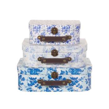 Celeste Blue & White Floral Suitcases-Set of 3