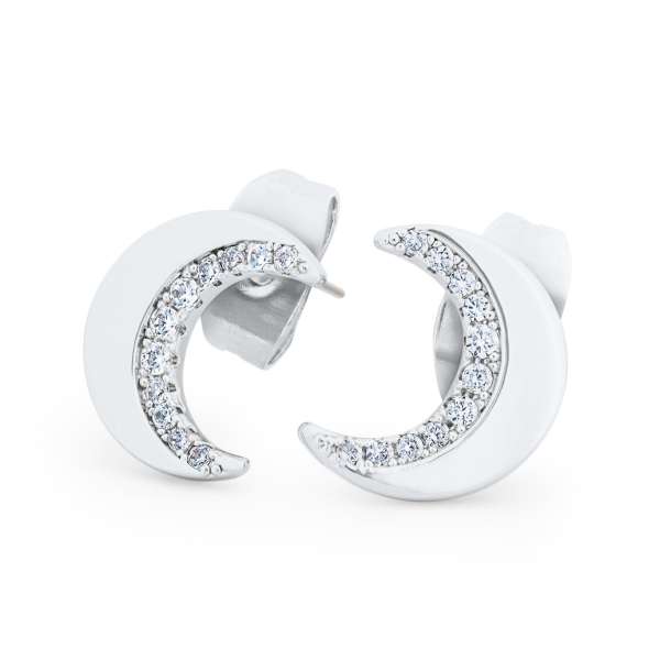Tipperary Crystal Half Moon Stud Silver Earrings
