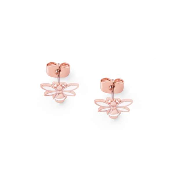 Tipperary Crystal Rose Gold Bee White Stud Earrings