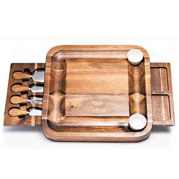 Newgrange Living Cheese Board Rectangular with 2 Dishes, 4 Knives