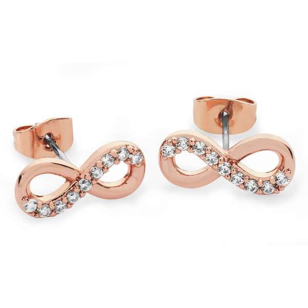 Tipperary Crystal Rose Gold Part Stone Set Infinity Stud Earrings