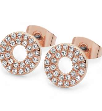 Tipperary Crystal Rose Gold Pave Triple Band Moon Earrings