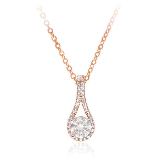 Tipperary Crystal Rose Gold Pendant With Round CZ In Hammock