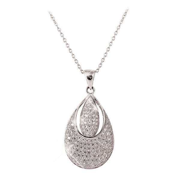Tipperary Crystal Silver Wide Pave Stone Set Pendant