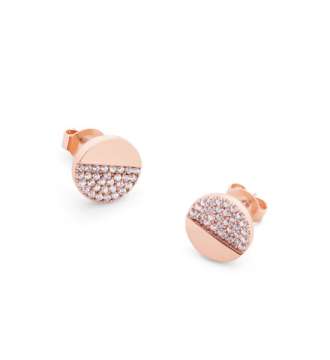 Tipperary Crystal Rose Gold Circle Half Pave Earrings