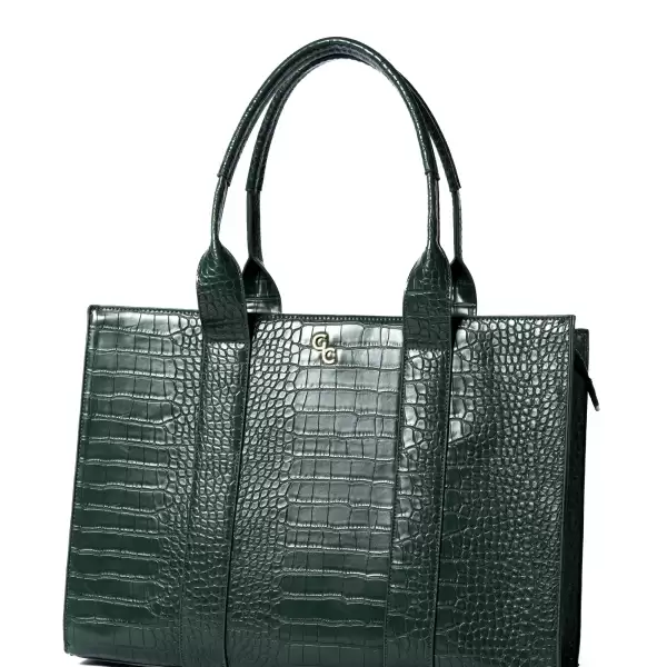 Galway Crystal XL Tote Forest Green Croc Detail