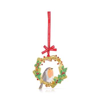 Tipperary Crystal Robin and Wreath Christmas Decoration