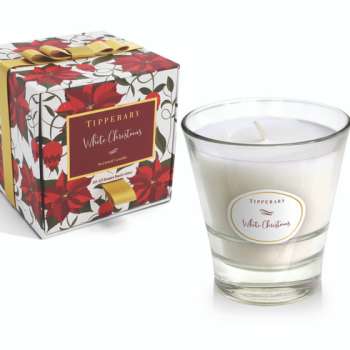 Tipperary Crystal Poinsettia White Christmas Candle