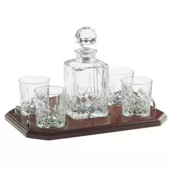 Galway Crystal Longford Square Decanter Tray Set