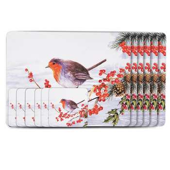 Newgrange Living 6 pce Xmas Robin Placemats and Coaster Set