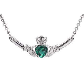 Newgrange Living Silver Claddagh Pendant with Green Stone