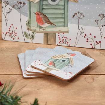 Langs Xmas Robin Coaster 4pk